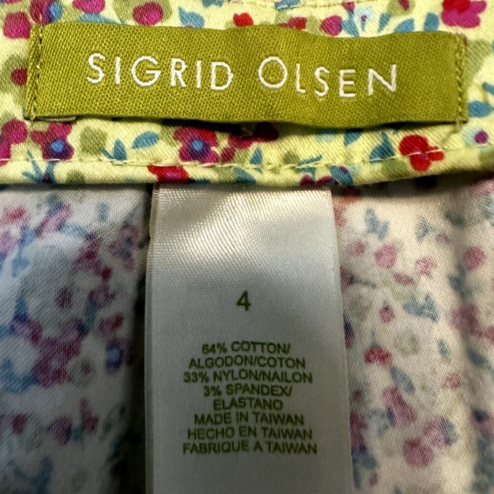 Sigrid Olsen Pants Trouser Straight Allover Micro Floral Pattern Yellow 4 30x28 - Picture 3 of 5